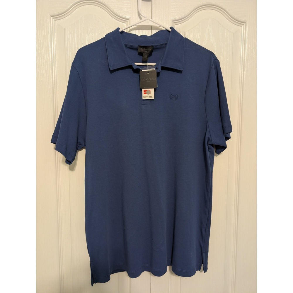 NWT Magaschoni men's small short sleeve blue polo shirt Pima Cotton